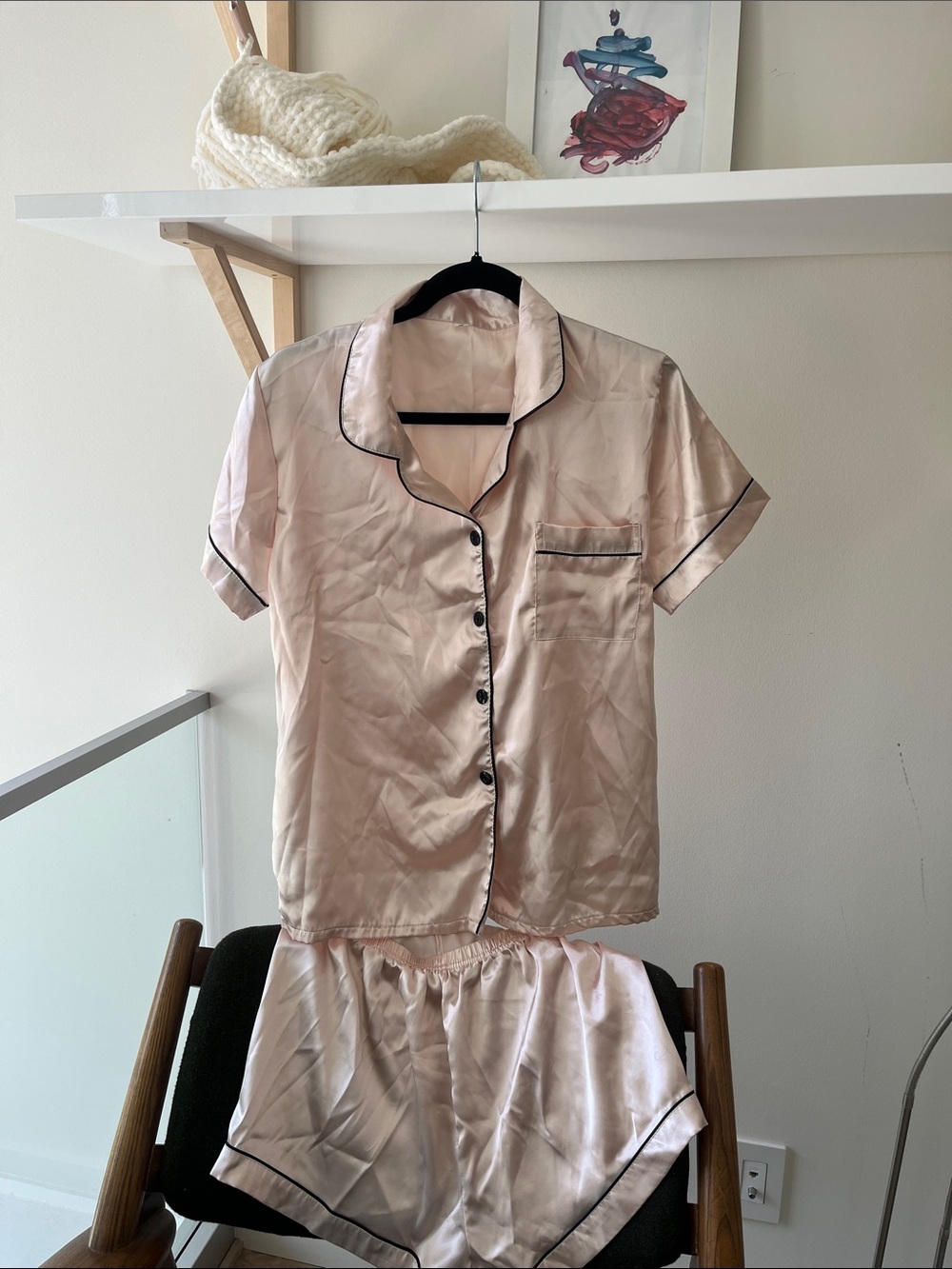 Silk-Feel Short Sleeve Pajama Set - Blush pink
